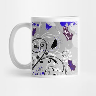 Floral Art Blue Grey Butterfly Mug